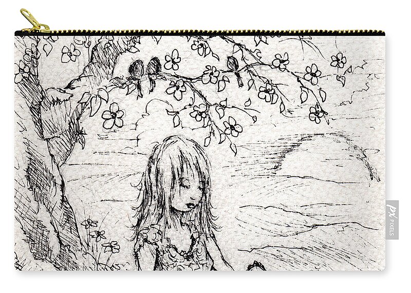Girl Zip Pouch featuring the drawing Sad Little Girl by William Russell Nowicki