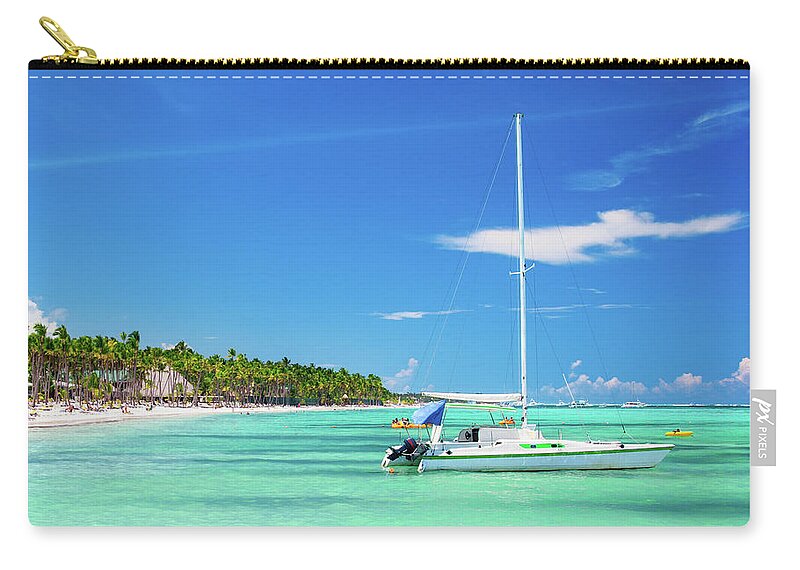 Scenics Zip Pouch featuring the photograph Sailboat And Caribbean Beach by Danilovi
