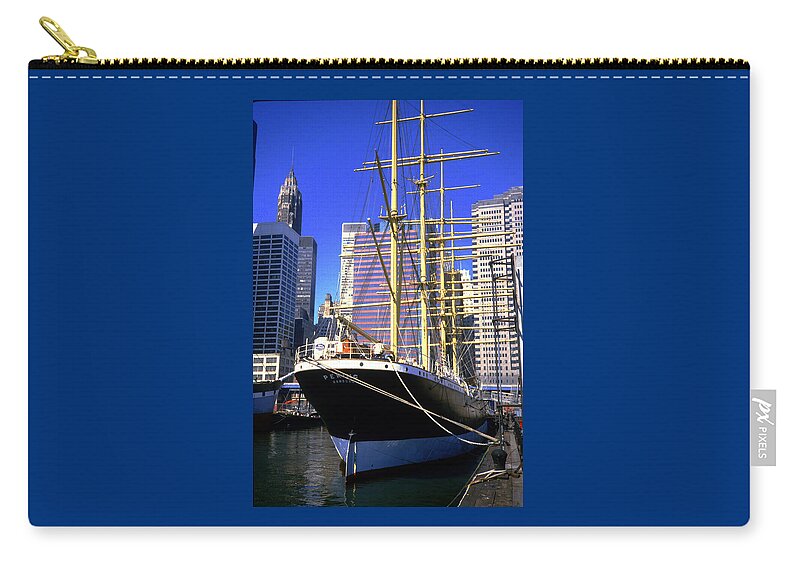 Peking Zip Pouch featuring the photograph HMS Peking Sailing Boat Anchored in South Street Seaport 1984 by Gordon James
