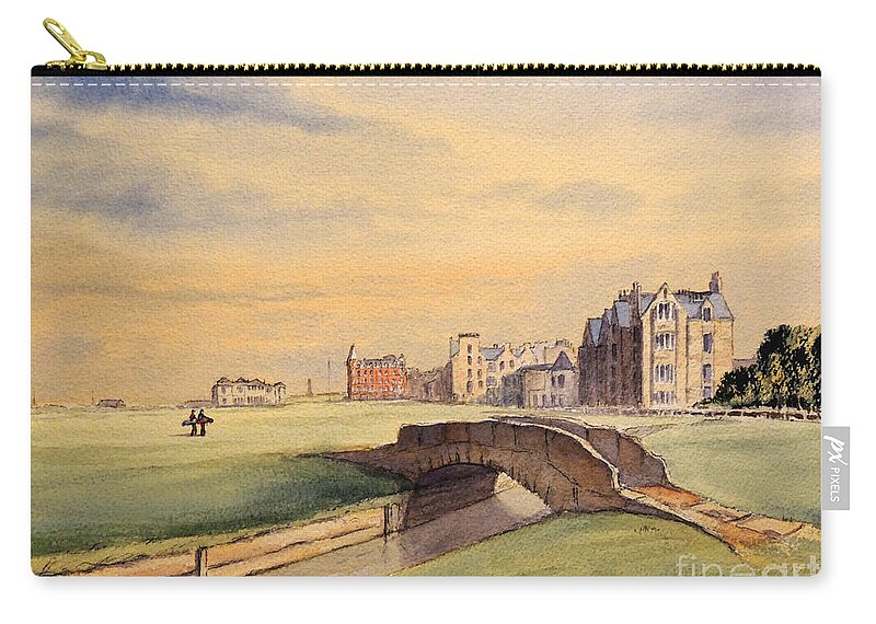 Greatest Golf Courses In Scotland Zip Pouch featuring the painting The Greatest Golf Course In Scotland by Bill Holkham