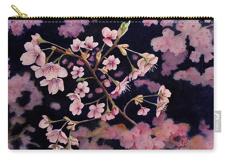 Cherry Blossom Zip Pouch featuring the painting Sakura in Blue by Kelly Miyuki Kimura