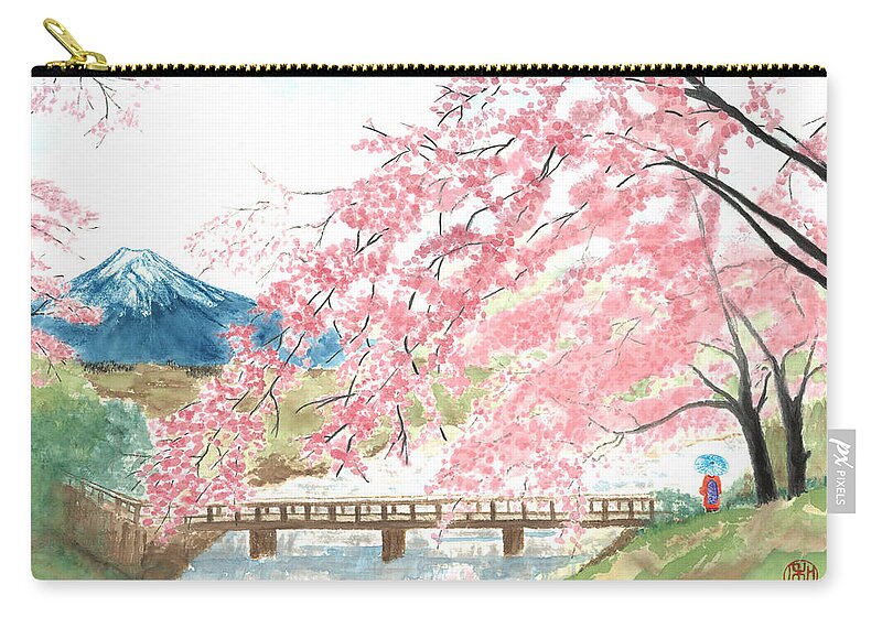 Japanese Zip Pouch featuring the painting Sakura by Terri Harris