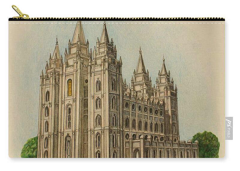 Salt Lake City Temple Zip Pouch featuring the drawing Salt Lake City Temple II by Christine Jepsen