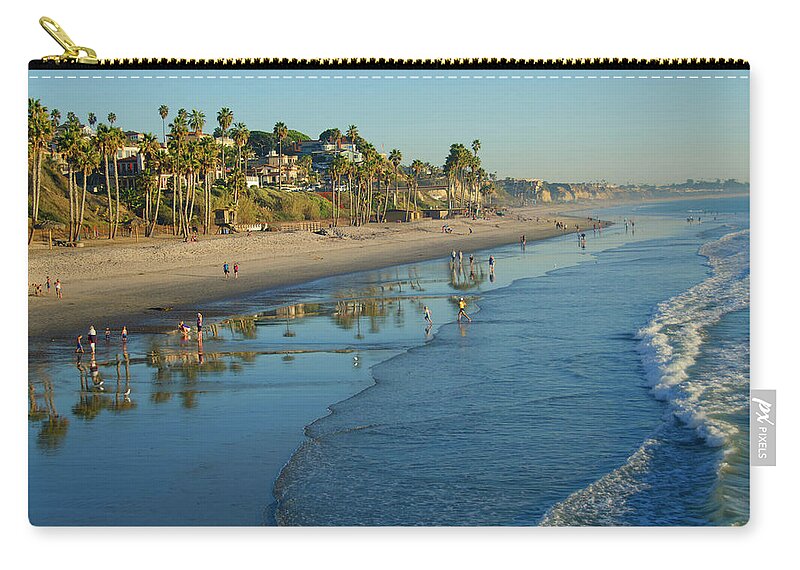 Water's Edge Zip Pouch featuring the photograph San Clemente Beach by Mitch Diamond