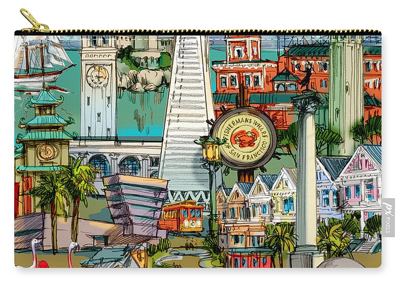 San Francisco Carry-all Pouch featuring the painting San Francisco illustration by Maria Rabinky