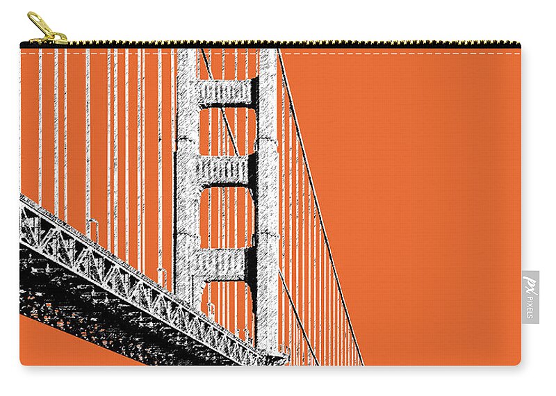 Architecture Zip Pouch featuring the digital art San Francisco Skyline Golden Gate Bridge 2 - Coral by DB Artist