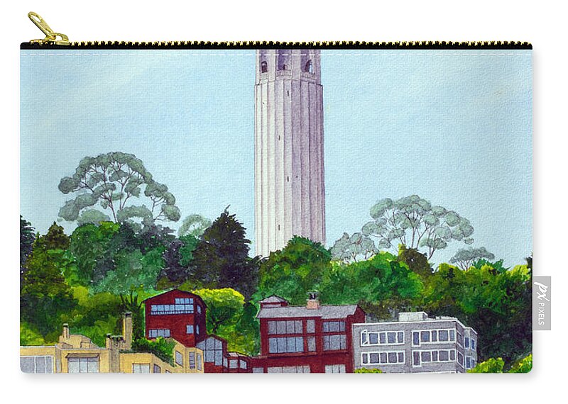 Landscape Zip Pouch featuring the painting San Francisco's Coit Tower by Mike Robles