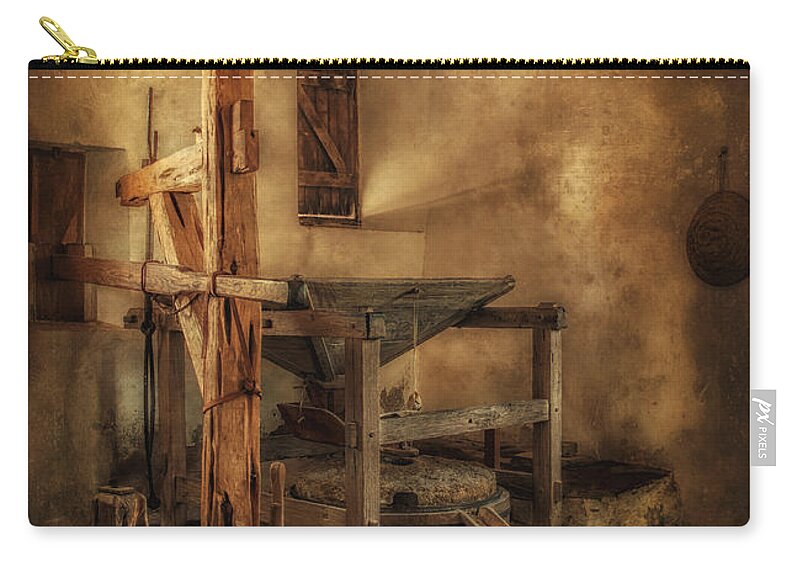 Mill Zip Pouch featuring the photograph San Jose Mission Mill by Priscilla Burgers