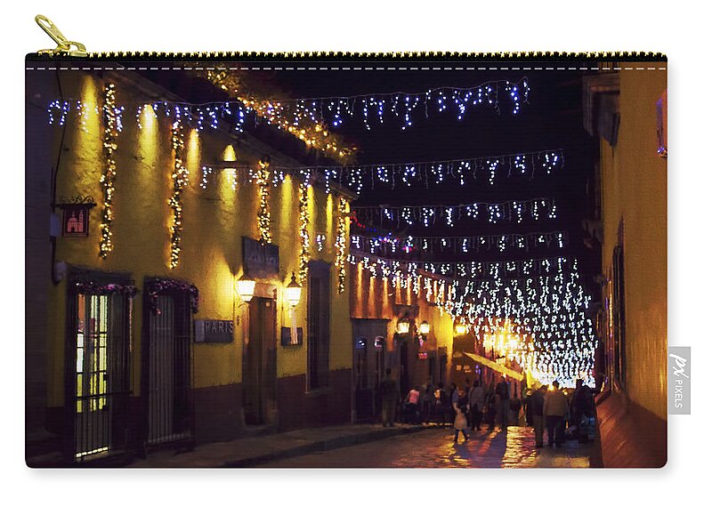  Zip Pouch featuring the digital art San Miguel streets at night by Cathy Anderson