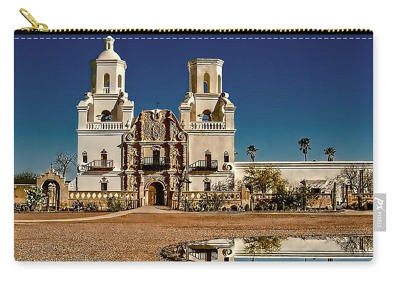 Adobe Zip Pouch featuring the photograph San Xavier by Maria Coulson