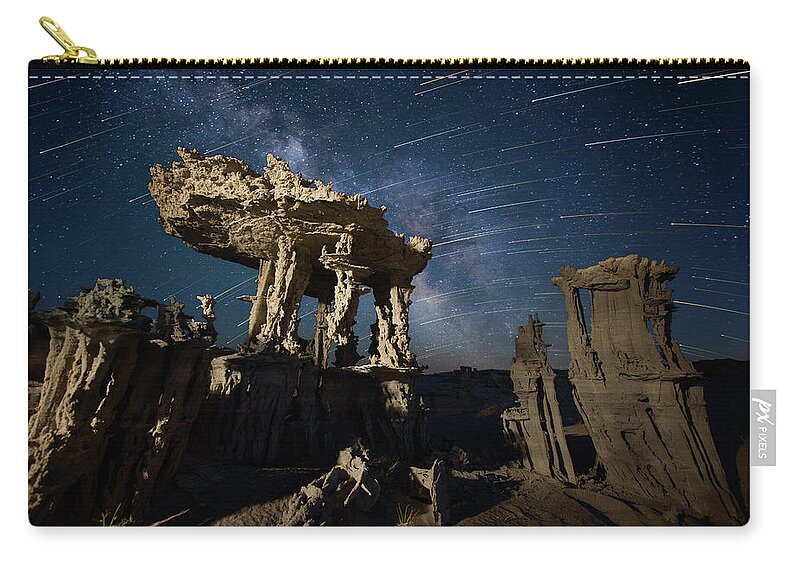 Tranquility Zip Pouch featuring the photograph Sand Tufa And Star Trails by Daniel J Barr