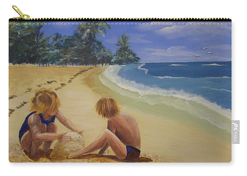 Seascape Zip Pouch featuring the painting Sandcastles by Kathie Camara
