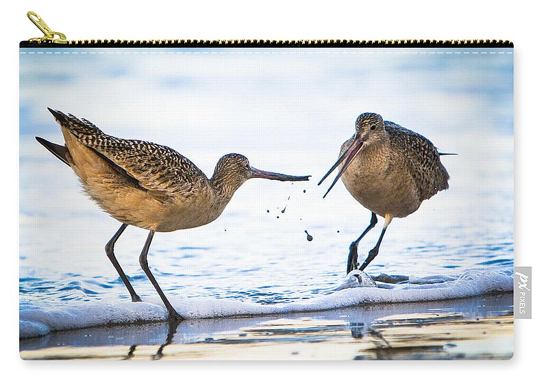 America Zip Pouch featuring the photograph Sanderlings Playing at the Beach by John Wadleigh