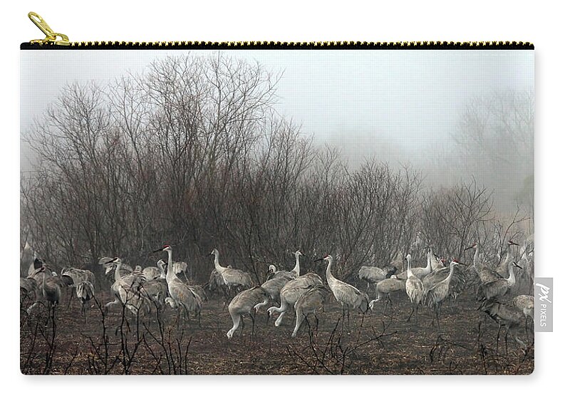 Sandhill Carry-all Pouch featuring the photograph Sandhill Cranes in the Fog by Farol Tomson