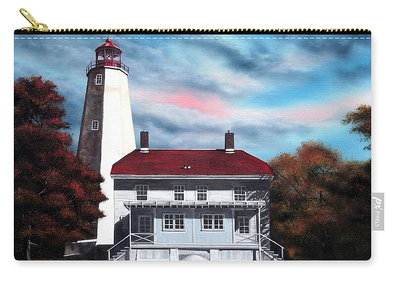 Lighthouse Zip Pouch featuring the painting Sandy Hook Lighthouse by Daniel Carvalho