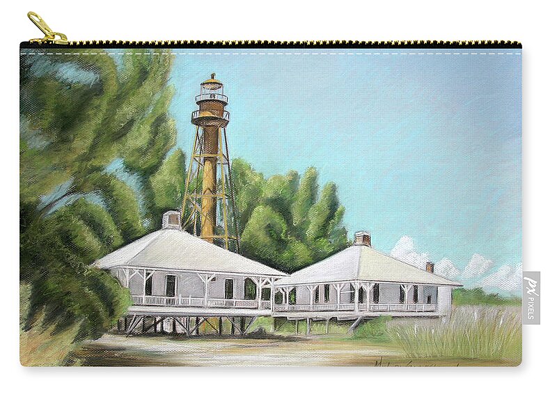  Sanibel Lighthouse Zip Pouch featuring the painting Sanibel Lighthouse by Melinda Saminski