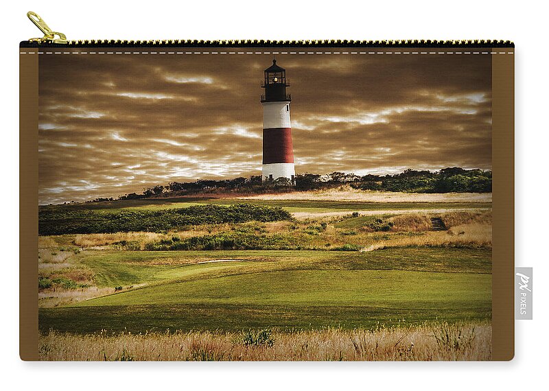 Great Landscape Zip Pouch featuring the photograph Sankaty Head Lighthouse in Nantucket by Mitchell R Grosky