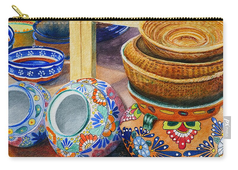 Pots Carry-all Pouch featuring the painting Southwestern Pots and Baskets by Karen Fleschler
