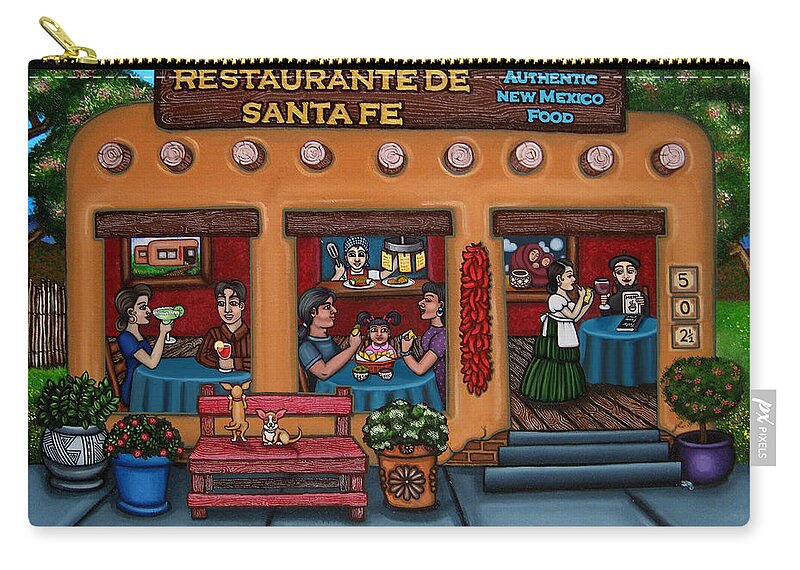 Folk Art Carry-all Pouch featuring the painting Santa Fe Restaurant by Victoria De Almeida