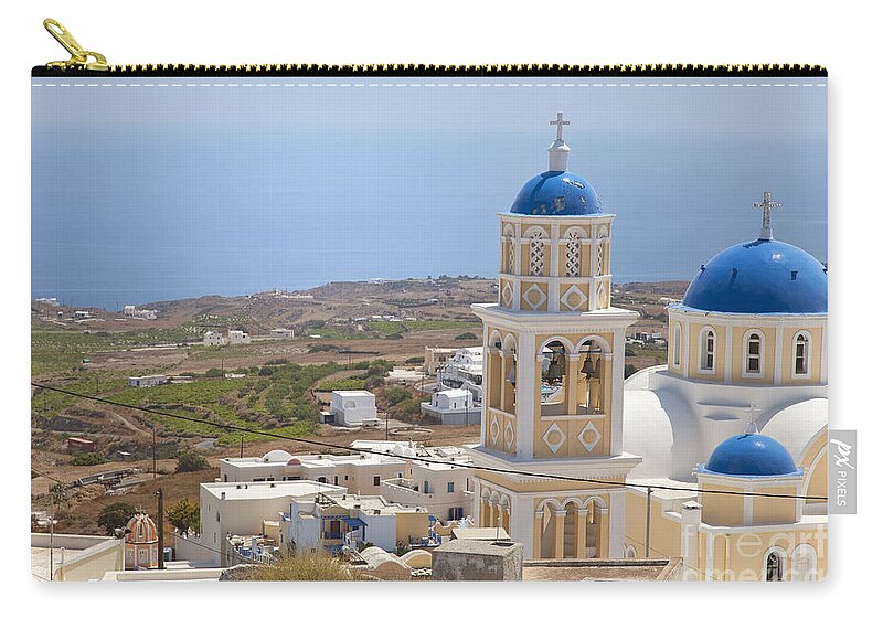 Fira Zip Pouch featuring the photograph Santorini church overlooking the sea by Sophie McAulay