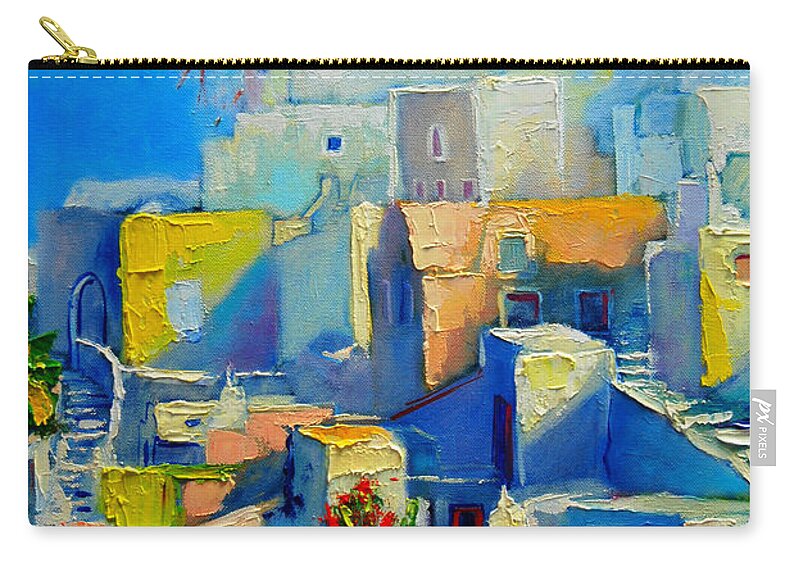 Santorini Carry-all Pouch featuring the painting Santorini Light by Ana Maria Edulescu