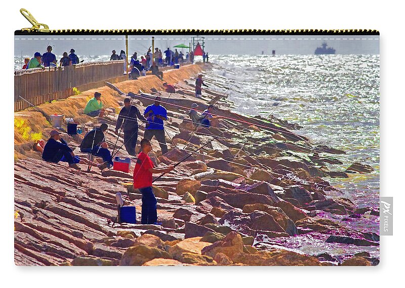 Morning Zip Pouch featuring the photograph Saturday Morning on the Surfside Jetty by Gary Holmes