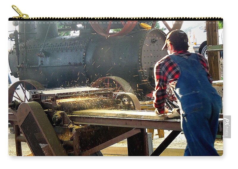 Tree Zip Pouch featuring the photograph Sawmill Planer In Action by Pete Trenholm