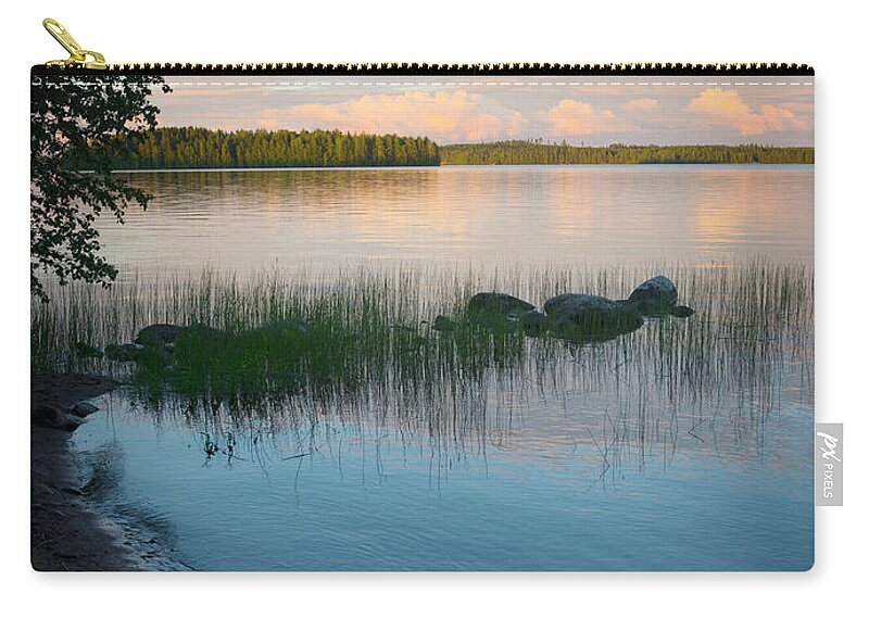 Water's Edge Zip Pouch featuring the photograph Scandinavia Finland Summer Lake Sunset by Ssiltane