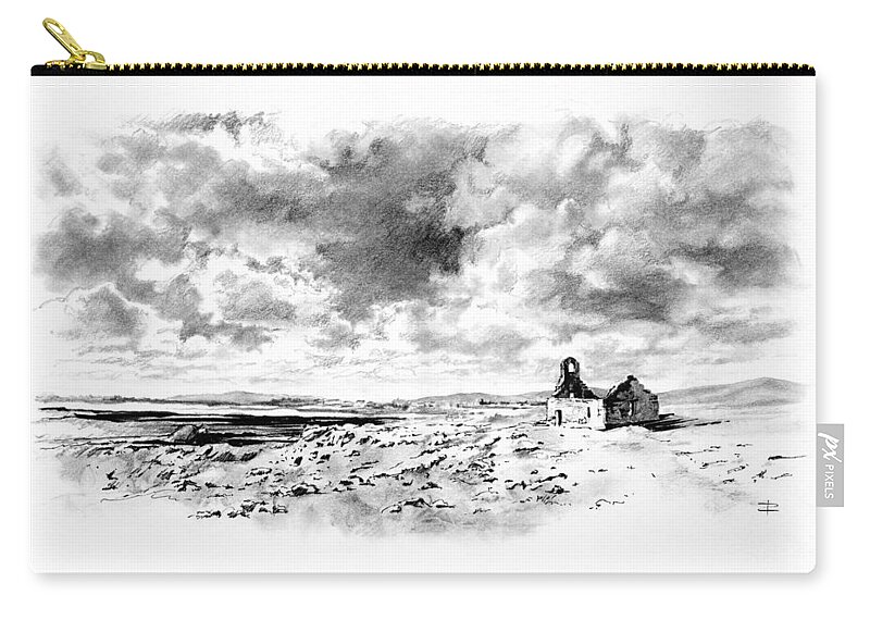 Langness Zip Pouch featuring the drawing Bleak Chapel by Paul Davenport