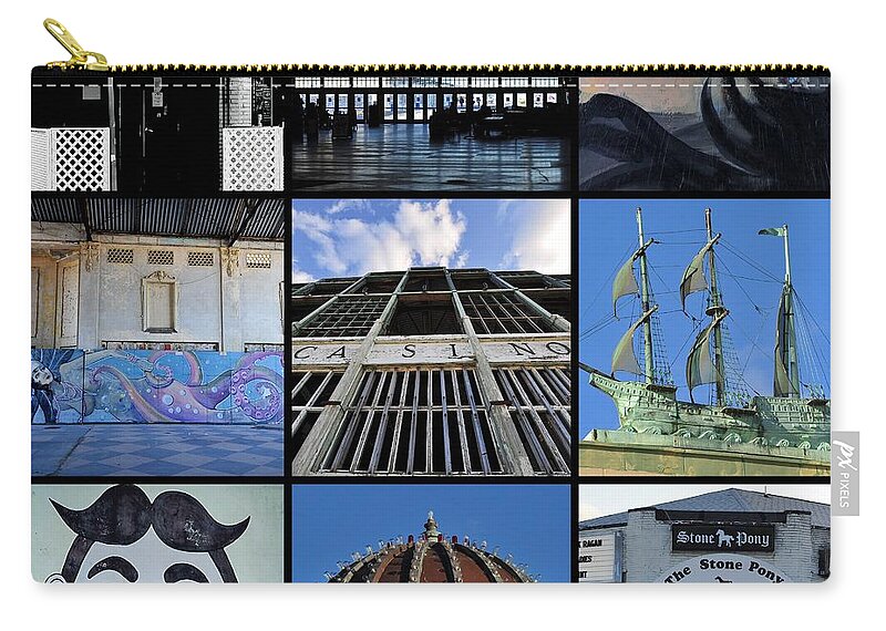 Terry Deluco Zip Pouch featuring the photograph Scenes from Asbury Park New Jersey Collage by Terry DeLuco