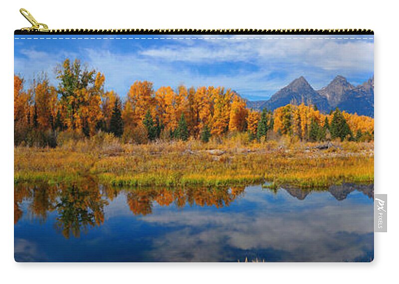 Schwabacher Landing Zip Pouch featuring the photograph Schwabacher Autumn Reflections Panorama by Greg Norrell