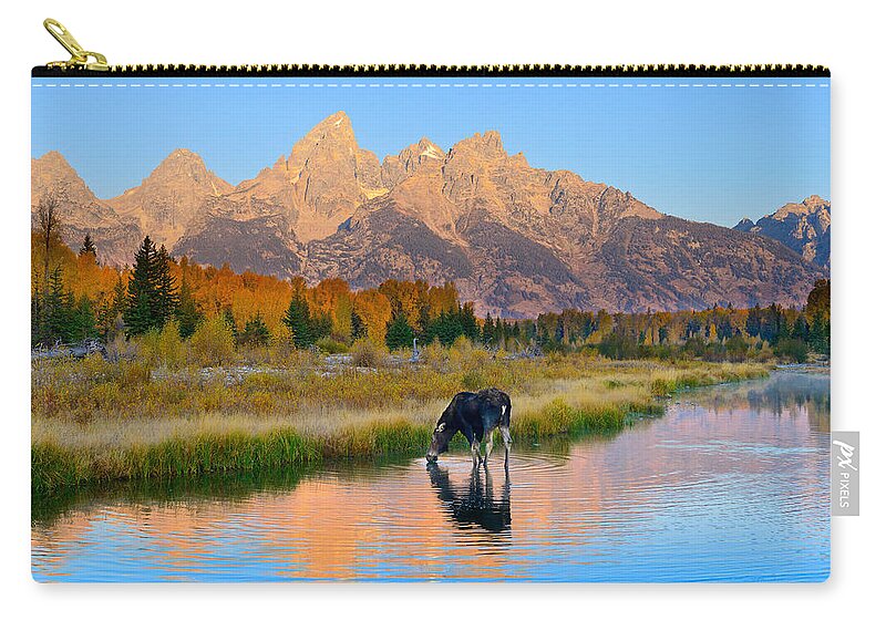 Grand Teton National Park Zip Pouch featuring the photograph Schwabacher Morning Light by Greg Norrell