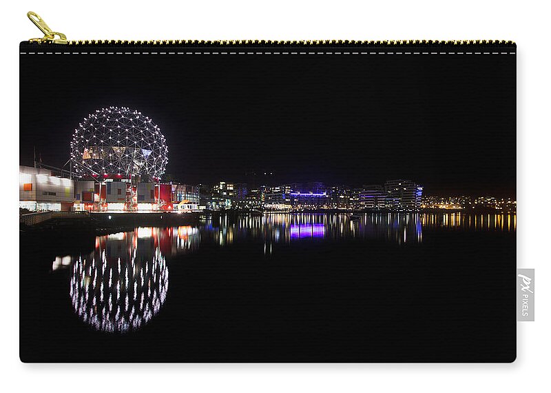 Science Zip Pouch featuring the photograph Science world Vancouver night skyline by Eti Reid
