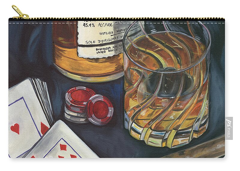 Scotch Zip Pouch featuring the painting Scotch and Cigars 4 by Debbie DeWitt