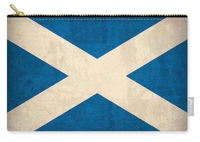 Scotland Flag Vintage Distressed Finish Zip Pouch featuring the mixed media Scotland Flag Vintage Distressed Finish by Design Turnpike