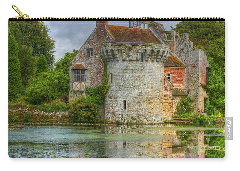 Architectural Zip Pouch featuring the photograph Scotney Castle reflections by Chris Thaxter