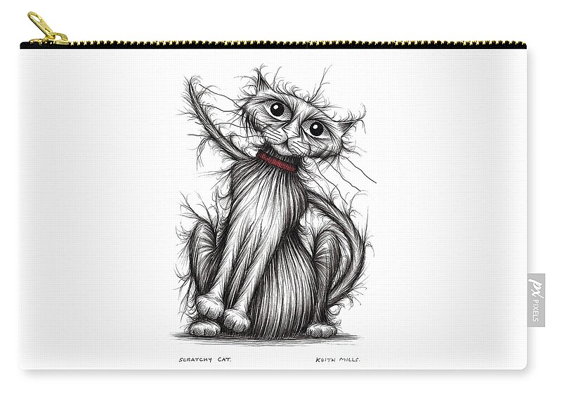 Cat Zip Pouch featuring the drawing Scratchy cat by Keith Mills
