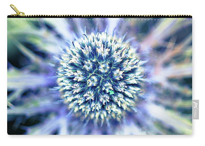 Purple Zip Pouch featuring the photograph Sea Holly Macro by S0ulsurfing - Jason Swain