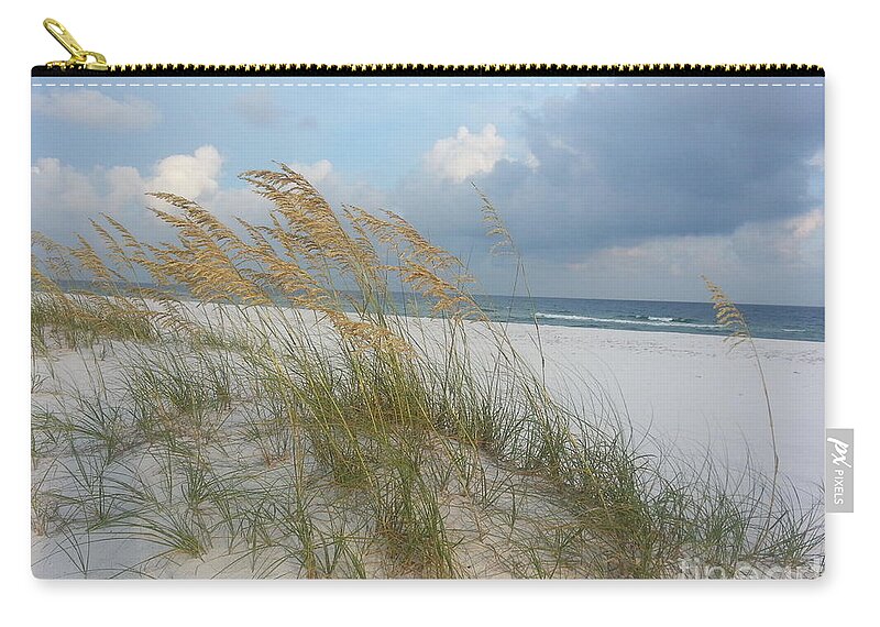 Seascape Landscape Outdoor Scenery Beach Beach Scene Sand Water Sea Oats Ocean Gulf Of Mexico Pensacola Beach Navarre Beach Panama City Beach Fort Walton Beach Zip Pouch featuring the photograph Sea Oats Blowing In The Wind by Michelle Powell