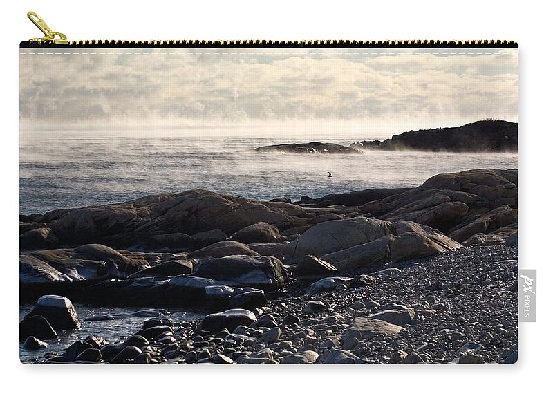 Landscape Zip Pouch featuring the photograph Sea-smoke at Schoodic by Brent L Ander
