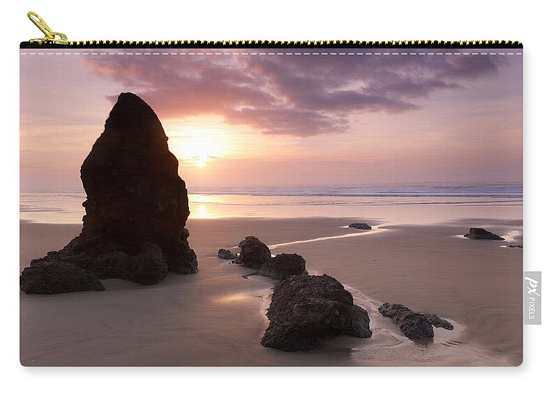 Sea Stack Carry-all Pouch featuring the photograph Sea Stack Sunset by Andrew Kumler