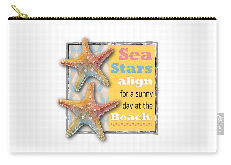 Sea Stars Zip Pouch featuring the painting Sea Stars align for a sunny day at the Beach. by Amy Kirkpatrick