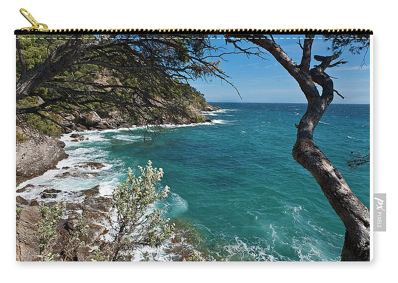 Tranquility Zip Pouch featuring the photograph Sea With Trees by Jp Puigserver