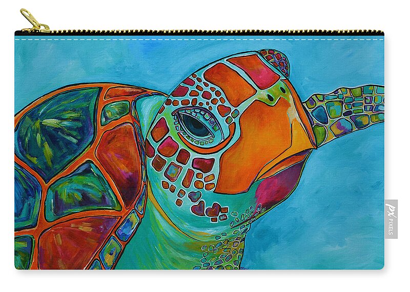 Sea Turtle Zip Pouch featuring the painting Seaglass Sea Turtle by Patti Schermerhorn