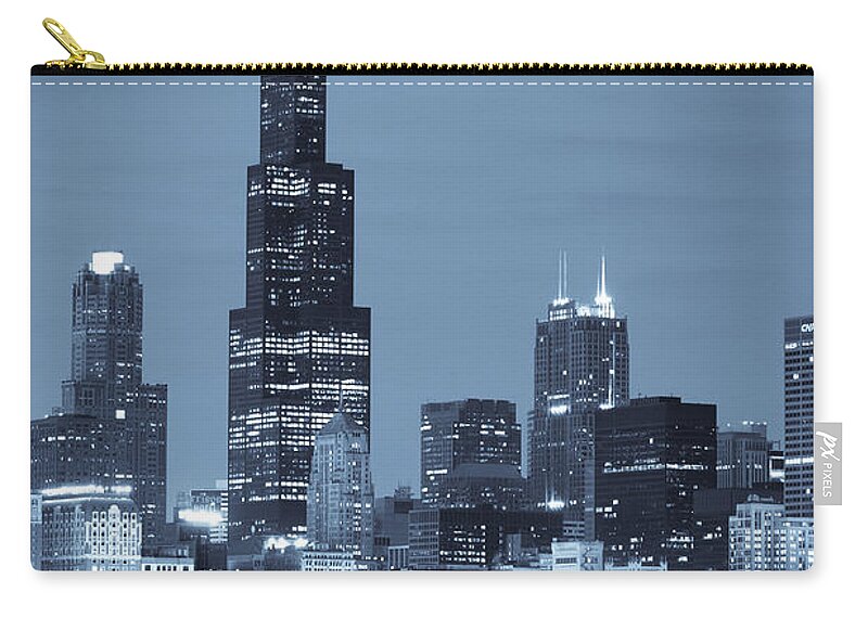 Chicago Skyline Zip Pouch featuring the photograph Sears Tower in Blue by Sebastian Musial