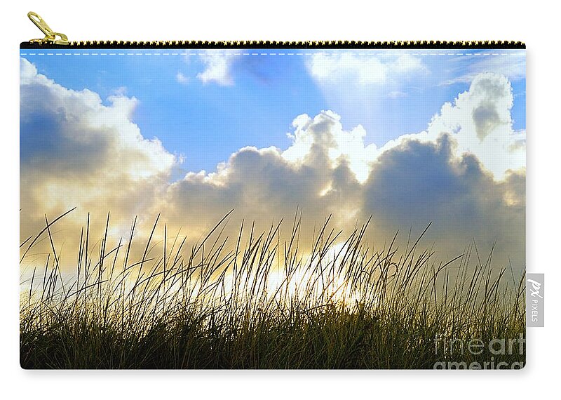Seaside Zip Pouch featuring the photograph Seaside Grass and Clouds by Sharon Woerner
