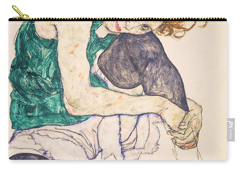 Egon Schiele Zip Pouch featuring the painting Seated Woman with Legs Drawn Up. Adele Herms by Egon Schiele
