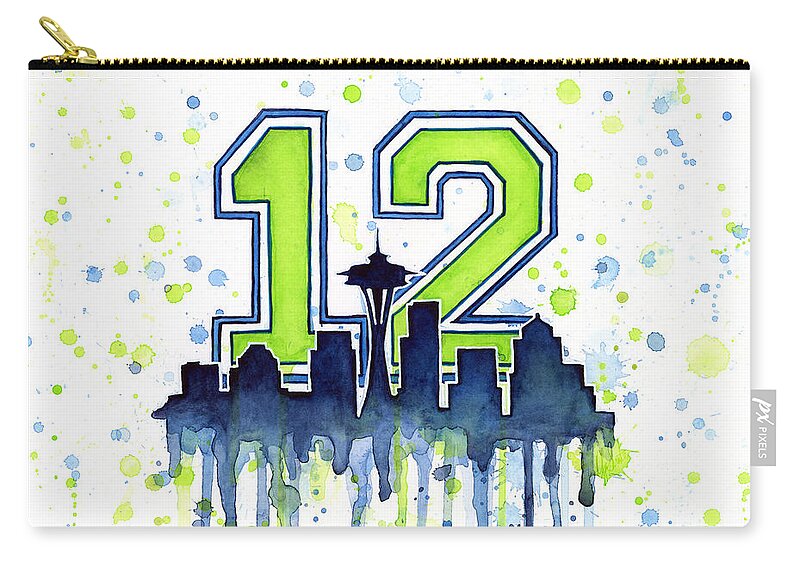 Seattle Zip Pouch featuring the painting Seattle Seahawks 12th Man Art by Olga Shvartsur