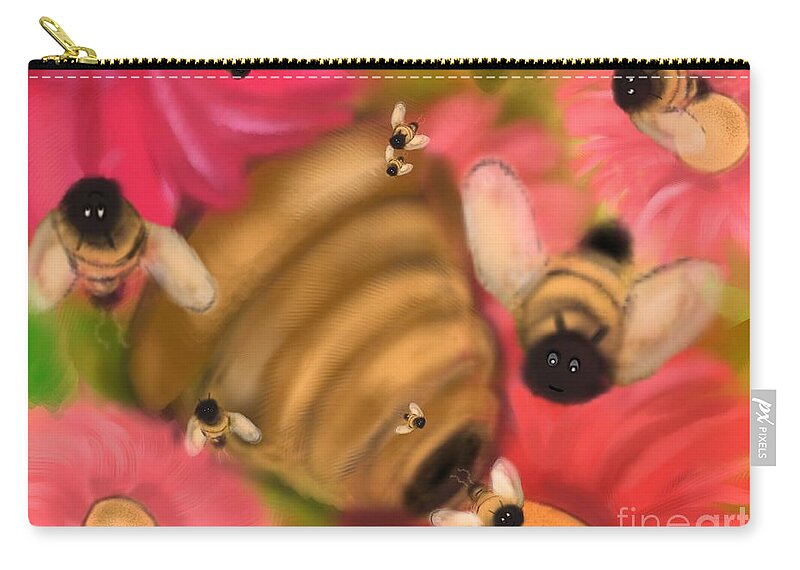 Bees Zip Pouch featuring the digital art Secret life of bees by Christine Fournier