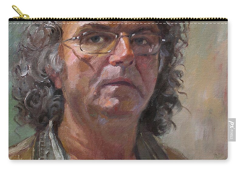 Self Portrait Zip Pouch featuring the painting Self Portrait by Ylli Haruni